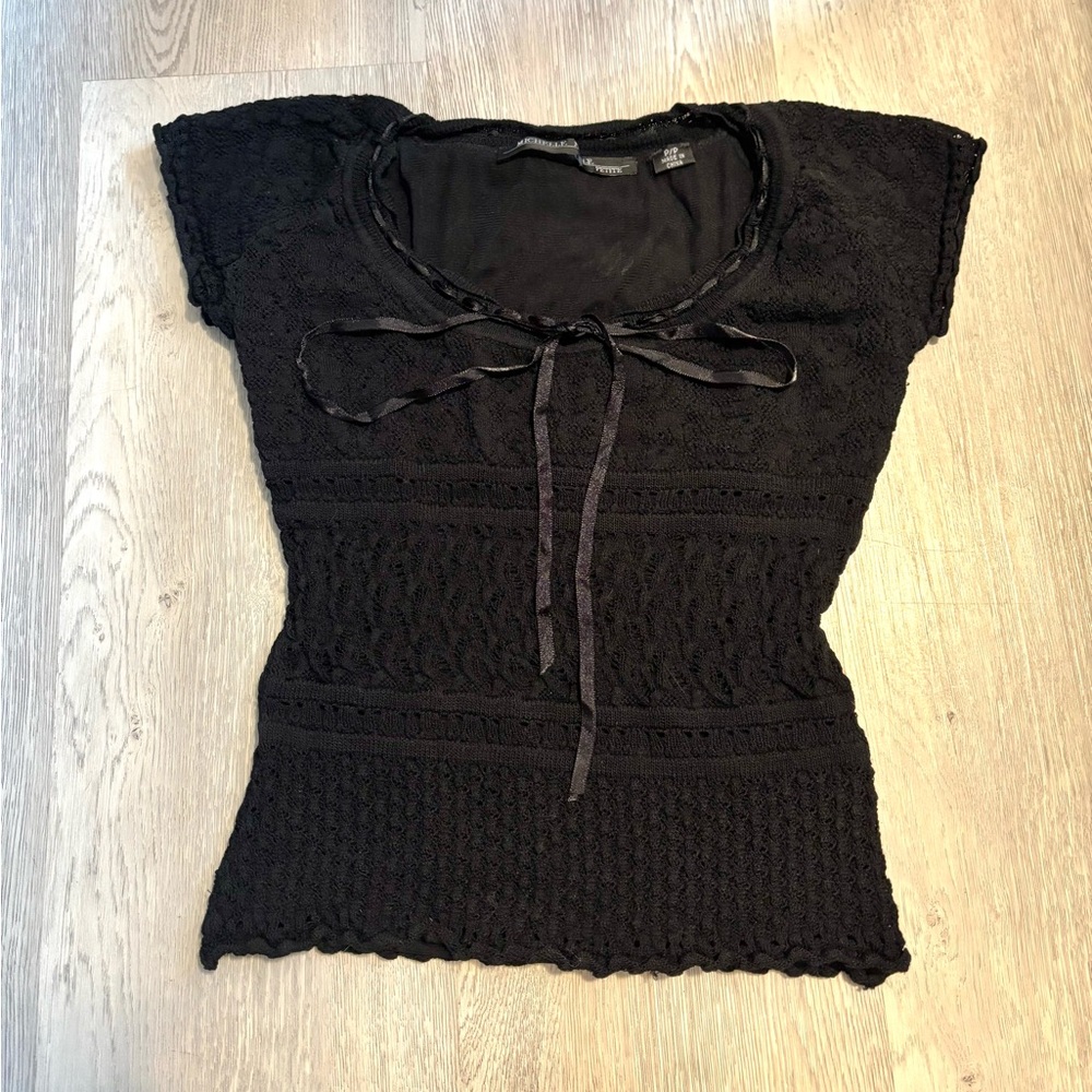 Vintage Y2K Michelle Nicole Black Lace Tie-Front Crop Top